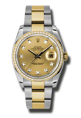 Rolex Oyster Perpetual Datejust 36 Champagne Dial Stainless Steel and 18K Yellow Gold Bracelet Automatic Ladies Watch 116243cdo