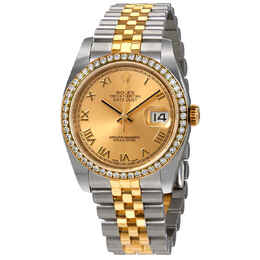 Rolex Oyster Perpetual Datejust 36 Champagne Dial Stainless Steel and 18K Yellow Gold Jubilee Bracelet Automatic Ladies Watch 116243crj