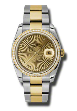 Rolex Oyster Perpetual Datejust 36 Champagne Dial Stainless Steel and 18K Yellow Gold Bracelet Automatic Ladies Watch 116243csbro