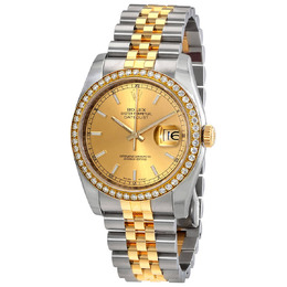 Rolex Oyster Perpetual Datejust 36 Champagne Dial Stainless Steel and 18K Yellow Gold Jubilee Bracelet Automatic Ladies Watch 116243csj