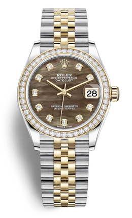Rolex Datejust 31 Black Mother of Pearl Diamond Dial Ladies Steel and 18kt Yellow Gold Jubilee Watch 278383bkmdj