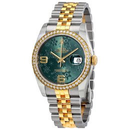 Rolex Oyster Perpetual Datejust 36 Green Floral Dial Stainless Steel and 18K Yellow Gold Jubilee Bracelet Automatic Ladies Watch 116243grfaj
