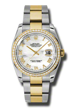 Rolex Oyster Perpetual Datejust 36 Mother of Pearl Dial Stainless Steel and 18K Yellow Gold Bracelet Automatic Ladies Watch 116243mro
