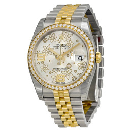 Rolex Oyster Perpetual Datejust 36 Silver Floral Dial Stainless Steel and 18K Yellow Gold Jubilee Bracelet Automatic Unisex Watch 116243sfaj