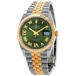 Rolex Datejust 36 Olive Green Diamond Dial Mens Stainless Steel and 18kt Yellow Gold Jubilee Watch 126233gnrdj