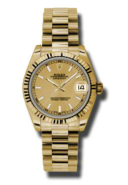 Rolex Lady-Datejust 31 Champagne Dial 18K Yellow Gold President Automatic Ladies Watch 178278csp