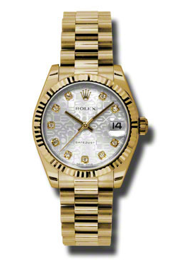 Rolex Lady-Datejust 31 Silver Dial 18K Yellow Gold President Automatic Ladies Watch 178278sjdp