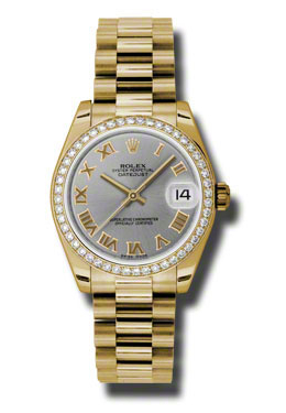 Rolex Lady-Datejust 31 Grey Dial 18K Yellow Gold President Automatic Ladies Watch 178288grp