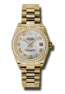 Rolex Lady-Datejust 31 Mother Of Pearl Dial 18K Yellow Gold President Automatic Ladies Watch 178288mrp