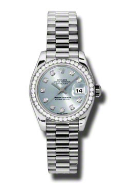 Rolex Lady-Datejust 26 Ice Blue Dial Platinum President Automatic Ladies Watch 179136ibldp