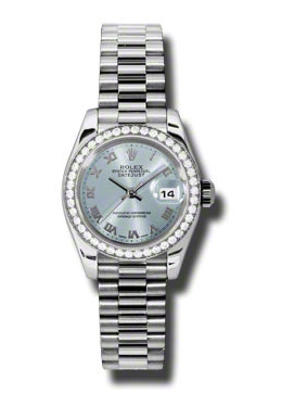 Rolex Lady-Datejust 26 Ice Blue Dial Platinum President Automatic Ladies Watch 179136iblrp