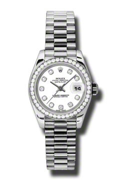 Rolex Lady-Datejust 26 White Dial Platinum President Automatic Ladies Watch 179136wdp