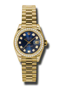 Rolex Lady-Datejust 26 Blue Dial 18K Yellow Gold President Automatic Ladies Watch 179138bldp
