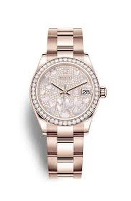 Rolex Datejust 31 Automatic Mother of Pearl Butterfly Diamond Pave Dial Ladies 18 ct Everose Gold Oyster Watch 278285paveo