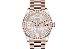 Rolex Datejust 31 Automatic Mother of Pearl Butterfly Diamond Pave Dial Ladies 18 ct Everose Gold President Watch 278285pavep
