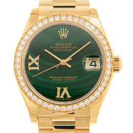 Rolex Datejust 31 Malachite Diamond Dial Ladies 18kt Yellow Gold President Watch 278288mlrdp