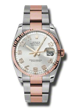 Rolex Oyster Perpetual Datejust 36 Silver Concentric Dial Stainless Steel and 18K Everose Gold Bracelet Automatic Mens Watch 116231scao
