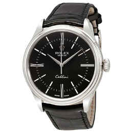Rolex Cellini Time Black Dial Automatic Mens 18 Carat White Gold Watch 50509bksl