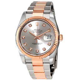 Rolex Datejust Silver Dial Diamond Steel and 18K Everose Gold Mens Watch 116231sdo