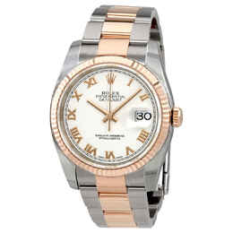 Rolex Oyster Perpetual Datejust 36 White Dial Stainless Steel and 18K Everose Gold Bracelet Automatic Mens Watch 116231wro