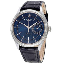 Rolex Cellini Blue Guilloche Dial Automatic Mens Leather Watch 50519blsbll