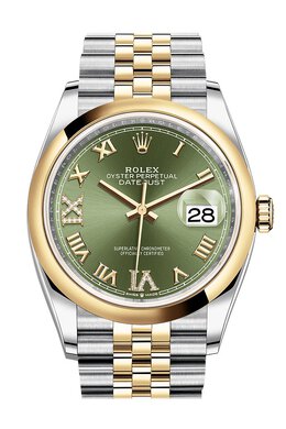 Rolex Datejust 36 Automatic Olive Green Dial Mens Steel and 18k Yellow Gold Jubilee Watch 126203GNRDJ m126203-0025