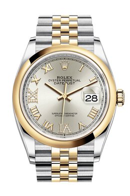 Rolex Datejust 36 Silver Diamond Dial Automatic Mens Steel and 18k Yellow Gold Jubilee Watch 126203SRDJ m126203-0031