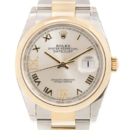 Rolex Datejust 36 Silver Diamond Dial Automatic Mens Steel and 18k Yellow Gold Oyster Watch 126203SRDO 116200sv