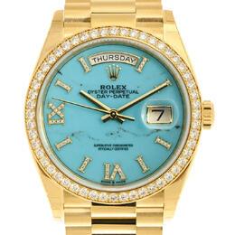 Rolex Day-Date 36 Turquoise Diamond Dial Automatic 18kt Yellow Gold President Watch 128348tqrsdp