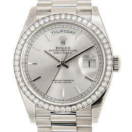 Rolex Day-Date 36 Silver Dial 18kt White Gold President Watch 128349ssp
