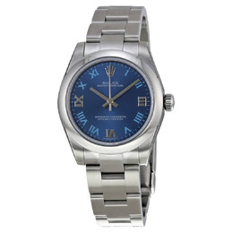 Rolex Oyster Perpetual 31 mm Azzuro Blue Dial Stainless Steel Bracelet Automatic Ladies Watch 177200blro