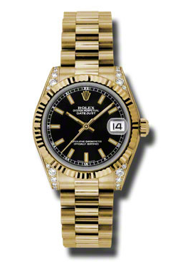 Rolex Datejust Lady 31 Black Dial 18K Yellow Gold President Automatic Ladies Watch 178238bksp