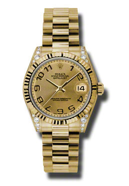 Rolex Datejust Lady 31 Champagne Concentric Circle Dial 18K Yellow Gold President Automatic Ladies Watch 178238ccap
