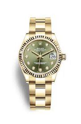 Rolex Datejust 31 Olive Green Diamond Dial 18kt Yellow Gold Oyster Ladies Watch 278278gndo