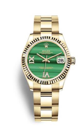 Rolex Datejust 31 Malachite Diamond Dial Ladies 18kt Yellow Gold Oyster Watch 278278mlrdo