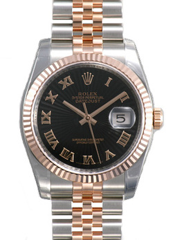 Rolex Oyster Perpetual Datejust 36 Black Sunburst Dial Stainless Steel and 18K Everose Gold Jubilee Bracelet Automatic Mens Watch 116231bksbrj