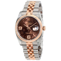 Rolex Oyster Perpetual Datejust Chocolate Floral Motif Dial Automatic Ladies Stainless Steel and 18kt Everose Gold Watch 116231chfdaj
