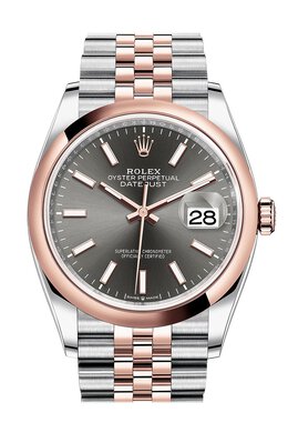 Rolex Datejust 36 Dark Rhodium Dial Mens Steel and 18k Everose Gold Jubilee Watch 126201drsj