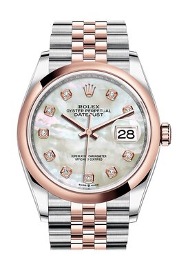 Rolex Datejust 36 Mother of Pearl Diamond Dial Mens Steel and 18k Everose Gold Jubilee Watch 126201mdj