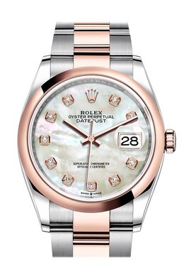 Rolex Datejust 36 Mother of Pearl Diamond Dial Mens Steel and 18K Everose Gold Oyster Watch 126201mdo