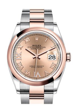 Rolex Datejust 36 Pink Diamond Dial Mens Steel and 18K Everose Gold Oyster Watch 126201pkrdo
