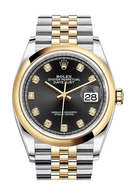 Rolex Datejust 36 Black Dial Mens Steel and 18k Yellow Gold Jubilee Watch 126203BKDJ m126203-0021