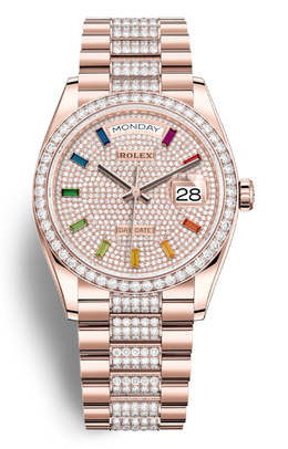 Rolex Day-Date 36 Paved Dial 18kt Everose Gold Diamond Set President Watch 128345dsdp