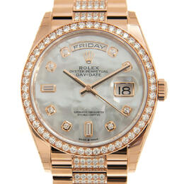 Rolex Day-Date 36 Mother of Pearl Dial 18kt Everose Gold Diamond Set President Watch 128345mddp