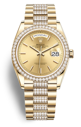 Rolex Day-Date 36 Automatic Champagne Dial 18kt Yellow Gold Diamond Set President Watch 128348csdp