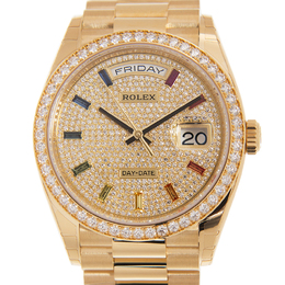 Rolex Day-Date 36 Diamond Pave Rainbow Dial 18kt Yellow Gold President Watch 128348dsp