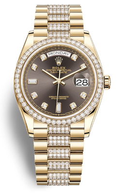 Rolex Day-Date 36 Dark Grey Dial 18kt Yellow Gold Diamond Set President Watch 128348gyddp