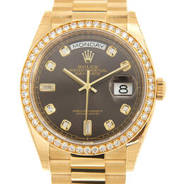 Rolex Day-Date 36 Dark Grey Diamond Dial 18kt Yellow Gold President Watch 128348gydp