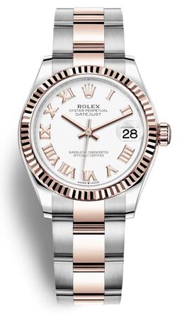 Rolex Datejust 31 White Dial Automatic Ladies Steel and 18kt Everose Gold Oyster Watch 278271wro
