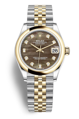 Rolex Datejust 31 Black Mother of Pearl Diamond Dial Ladies Steel and 18kt Yellow Gold Jubilee Watch 278243bkmdj